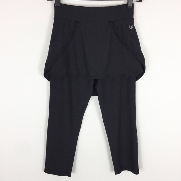 yoga pants with skirt overlay